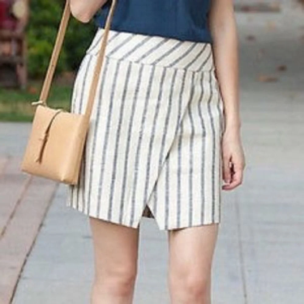 NWT J. Crew Split Striped Asymmetrical Skirt White & Blue - Picture 1 of 7